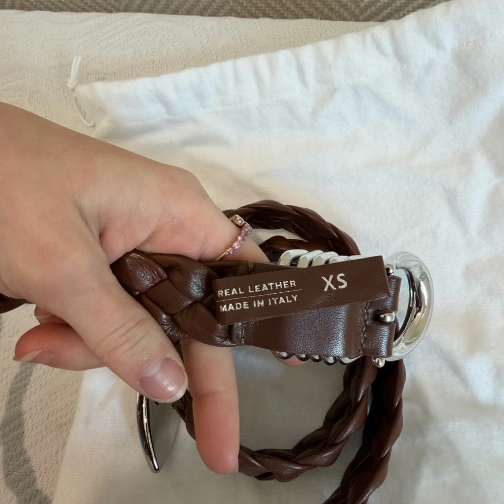 DÉHANCHÉ Braided Brown Leather Belt with Silver Rings